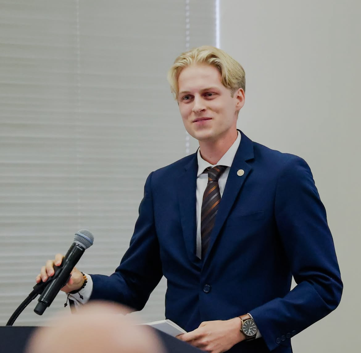 Seth delivering a graduation speech at the Kern County Network for Children Leadership program